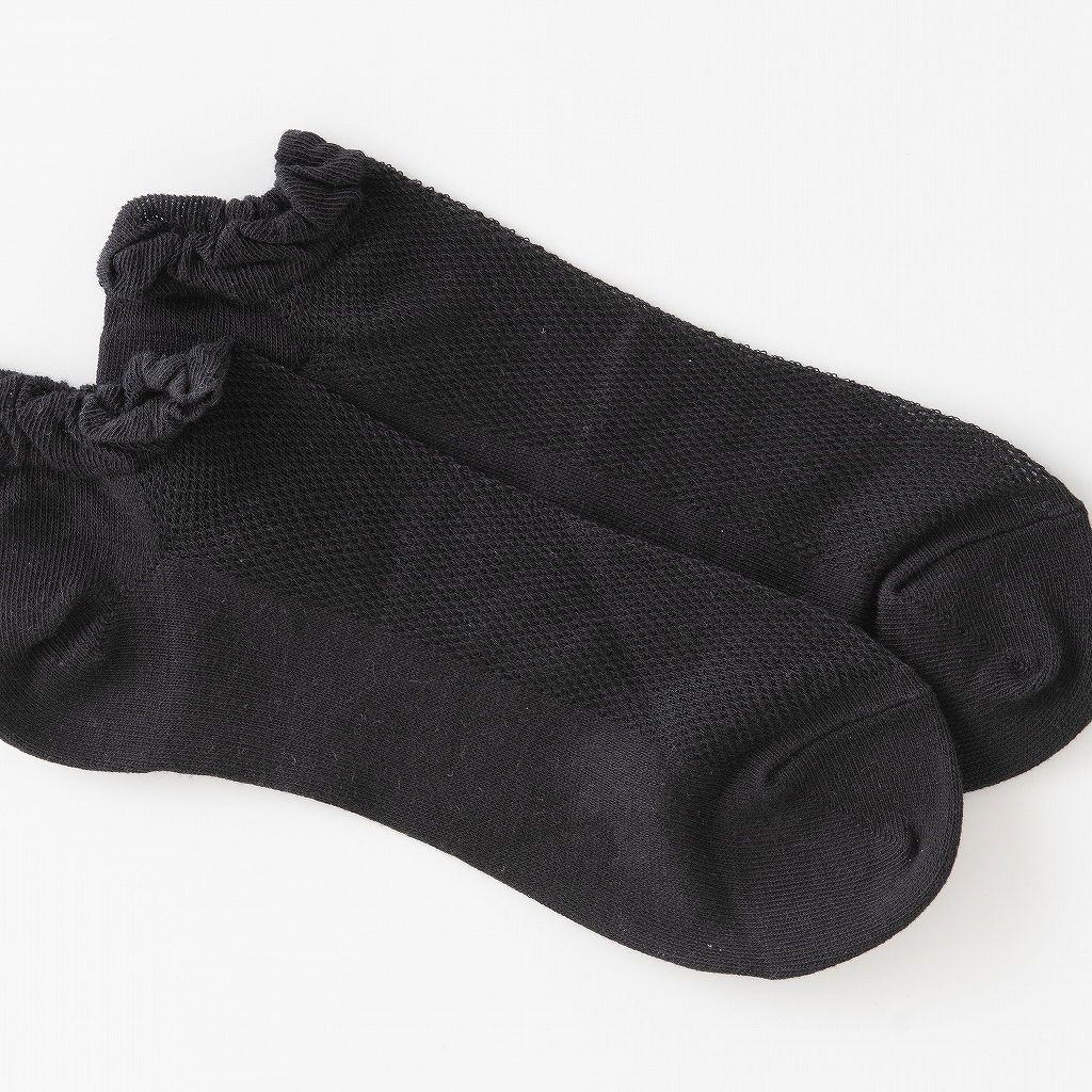 オーガニックコットン メッシュ 靴下 かゆみが無い 綿 ストッキング ショート スニーカーソックス 黒 5061
