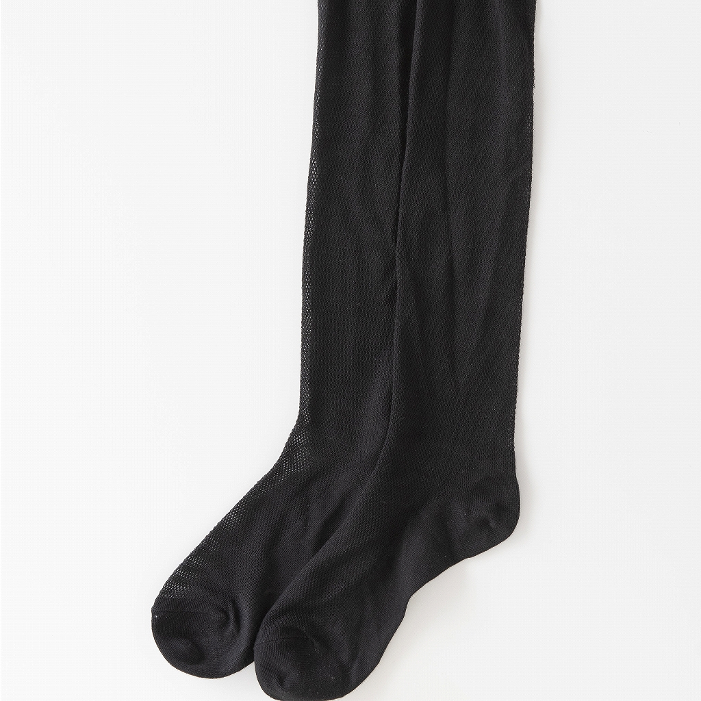 オーガニックコットン メッシュ 靴下 かゆみが無い 綿 ストッキング ハイソックス 黒 5081