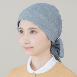 医療用帽子 オーガニックコットン バンダナ帽子 ネービー 正面画像