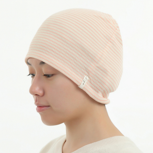 医療用帽子　ピンクボーダー帽子 2016
