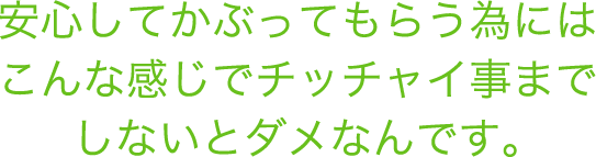 安心してかぶってもらう為にはこんな感じでチャッチイ事までしないとダメなんです。